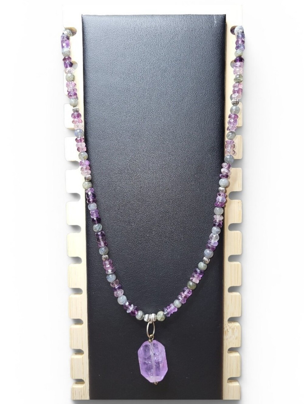 Handcrafted Amethyst Bead Pendant Necklace - 17.5in